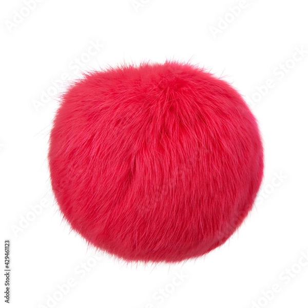 Fototapeta Close up of hot pink rabbit fur pompom isolated on white background