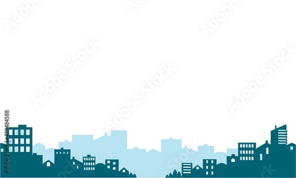 Fototapeta City landscape silhouette of houses. Vector illustration on a transparent background. You can place your text in the center above the image.