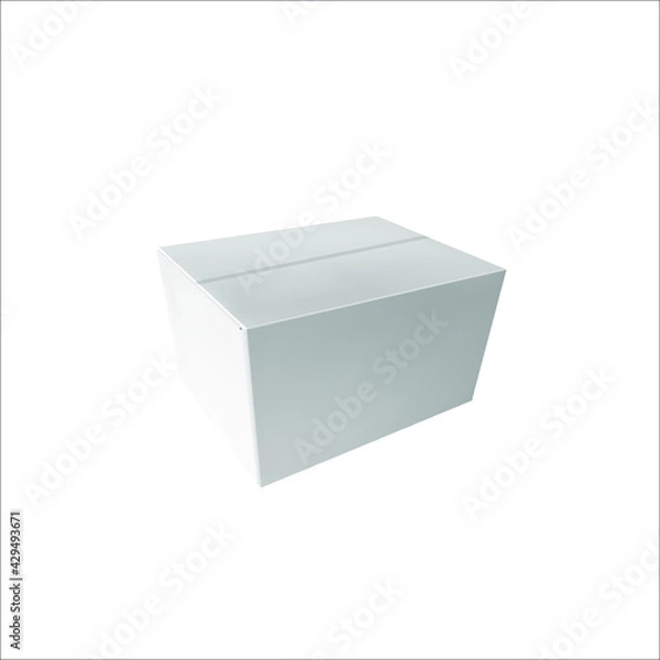 Fototapeta Vector closed white box illustration, cube isolated on white background, white blank model, 3D art.
