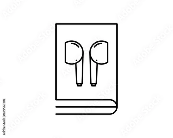 Fototapeta Vector modern audio books store logo. Line style book and headphones logotype.