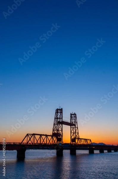 Obraz 筑後川昇開橋と夕焼け空