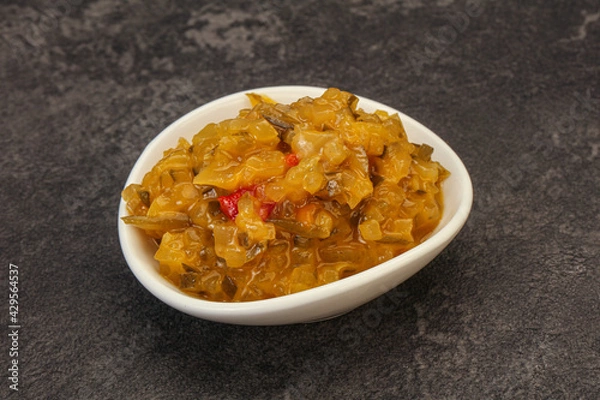 Fototapeta Relish sauce with cucumbers and mustard