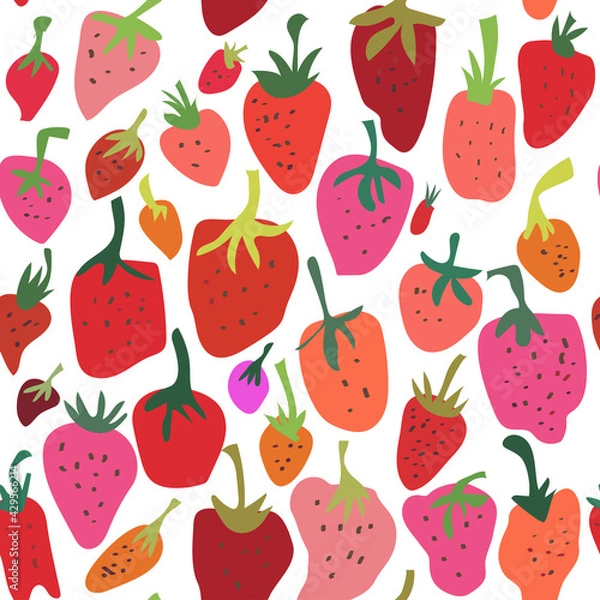 Fototapeta Strawberry seamless patttern in geometric style. Vector graphic illustration