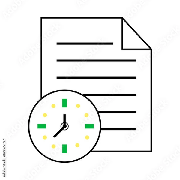 Fototapeta Documents vector icon, timely document exchange flat icon. Valuable documents, time to send a document, deadline. Business icon. Document icon with clock.