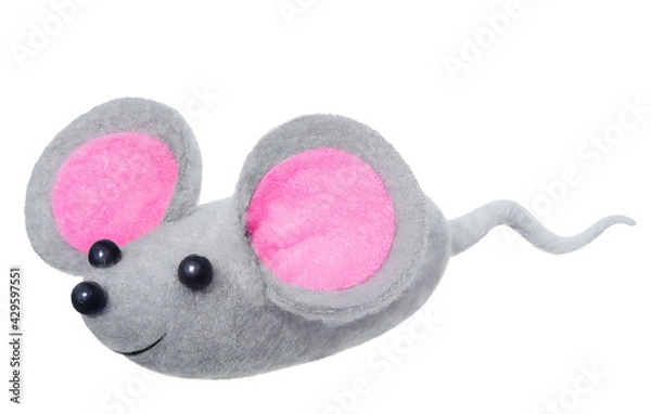 Fototapeta Grey soft toy mouse isolated