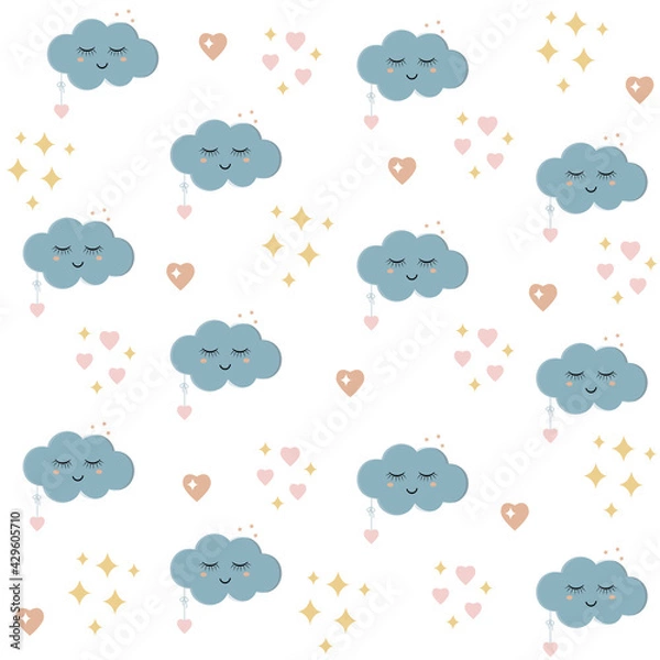 Obraz Children's cute pattern of sleeping clouds in boho style, wallpaper, textiles, background