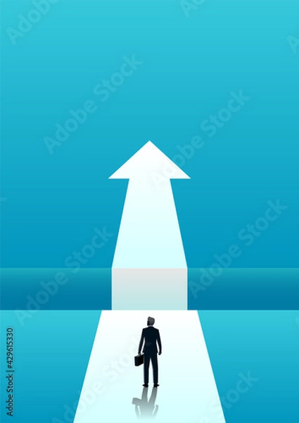 Fototapeta vector illustration of businessman walking towards gap. describe success, opportunity, overcoming, ambition and courage. business concept illustration