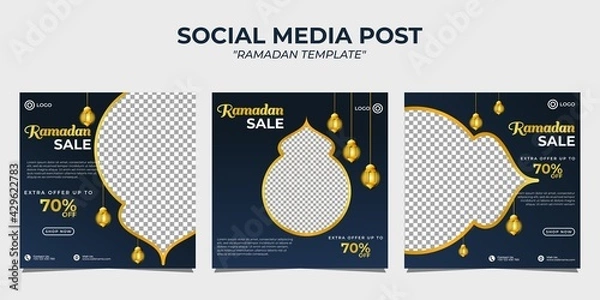 Fototapeta Ramadan sale social media post banner promotion template. With dark blue gradient background.