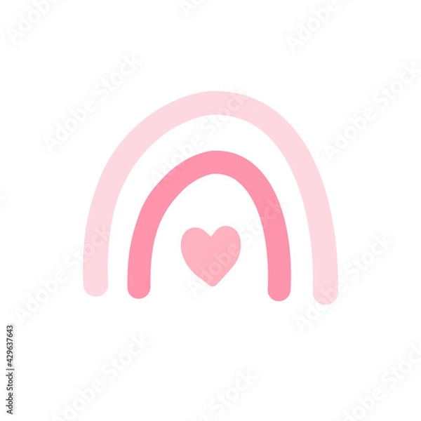 Fototapeta Vector hand drawn doodle sketch pink boho rainbow isolated on white background