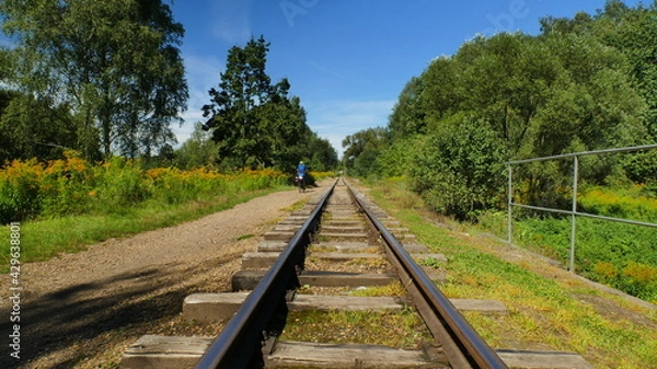 Fototapeta Tor kolejowy biegnący w dal w okolicach Radzionkowa