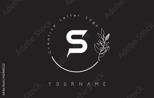 Obraz Creative initial letter S logo with lettering circle hand drawn flower element and leaf.