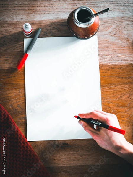 Obraz vintage wood desk with creative retro items 