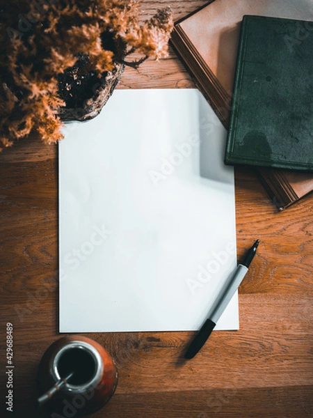 Obraz vintage wood desk with creative retro items 