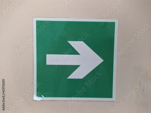 Obraz green indoor warning sticker with white arrow pointing to the right