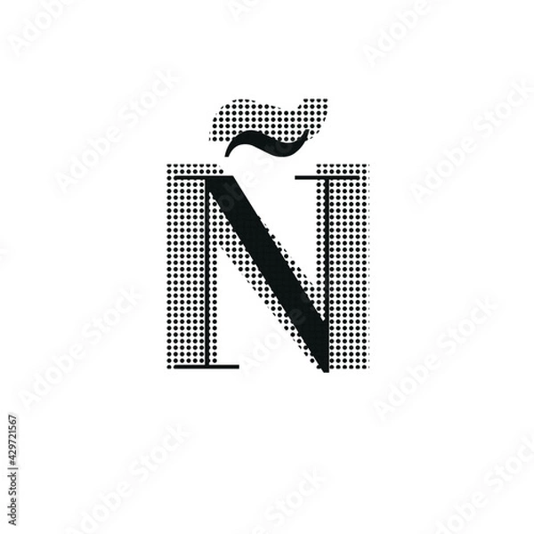 Fototapeta Letter Ñ, uppercase, black color with dotted texture, typewriter character, editable vector