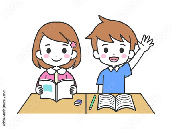Obraz 授業を受ける女の子と男の子　イラスト素材