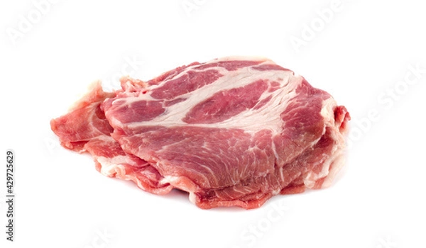 Fototapeta fresh pork neck meat steaks isolated on white  background