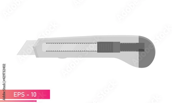 Obraz Knife for construction work, in gray tones. Realistic design. On a white background. Tools for workers. Flat vector illustration.