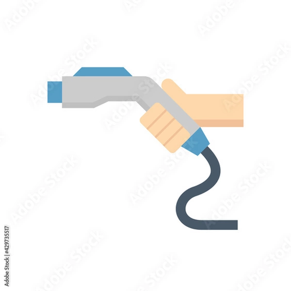 Obraz Charger connector (J plug) and cable for electric vehicle vector icon. Tool for charging station point to recharge or supply power energy to battery. Eco clean technology for hybrid engine or EV cars.