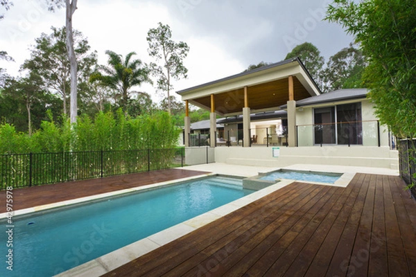 Fototapeta Modern backyard with pool