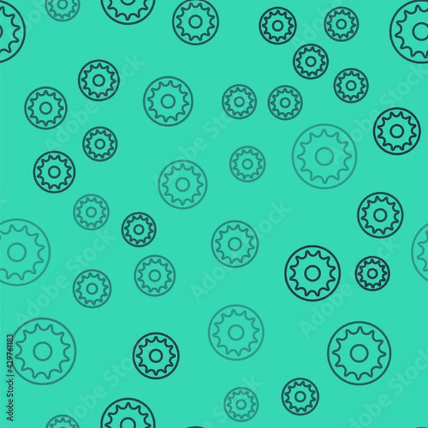 Fototapeta Black line Chakra icon isolated seamless pattern on green background. Vector