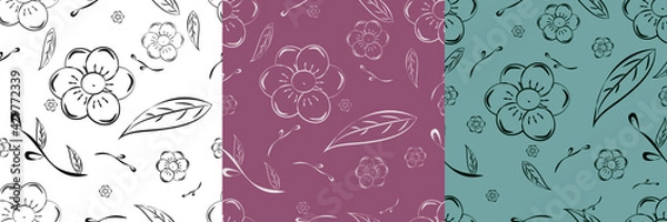 Fototapeta 3 seamless pattern with flowers