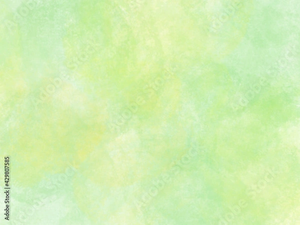 Fototapeta 春の草原をイメージしたカラーの背景、黄色と緑の水彩画を使ったイメージの壁紙、シンプル、森と山の緑