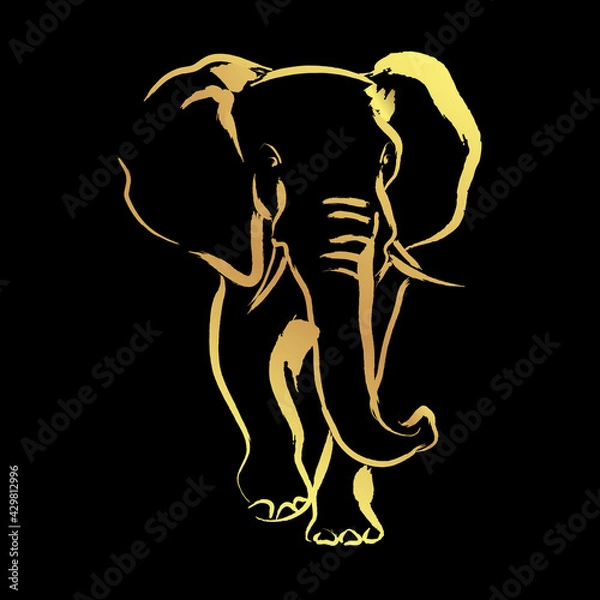 Obraz African elephant painting brush stroke ,vector design