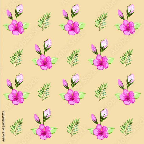 Fototapeta Seamless pattern with spring flowers and leaves. Hand drawn background. floral pattern for wallpaper or fabric. 