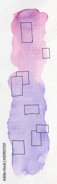 Fototapeta Handmade watercolor pink and violet bookmark with a geometric pattern