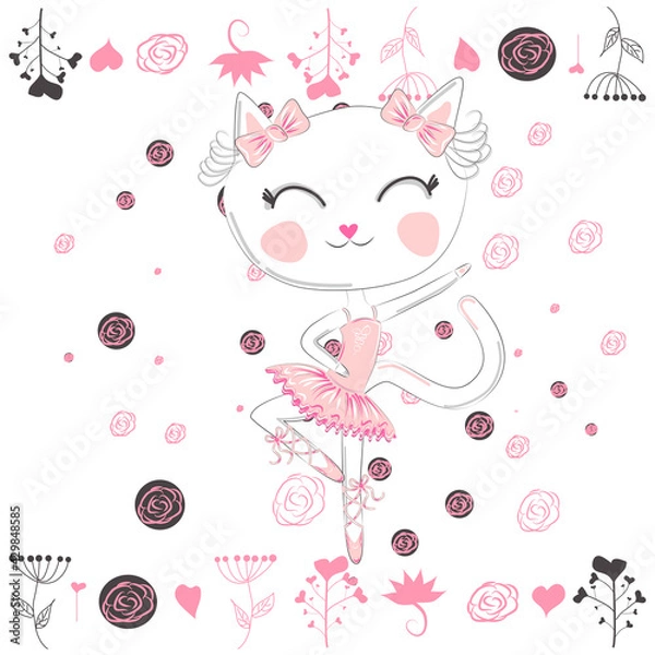Fototapeta Cute ballerina cat dancing ballet in pink tutu