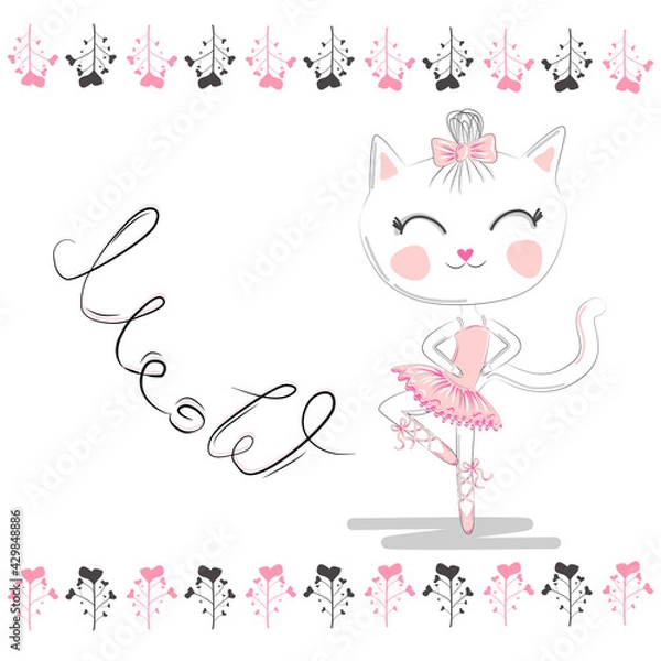 Fototapeta cat in a crown, pink ballet tutu. Isolated objects on white background.