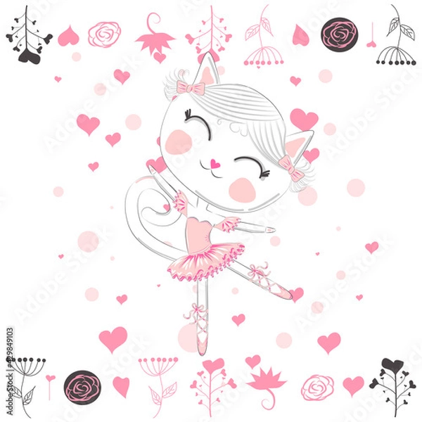 Fototapeta cat in a crown, pink ballet tutu. Isolated objects on white background.