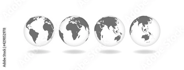 Obraz Set of transparent realistic earth globes. World map in the form of a globe. Transparent texture. Vector