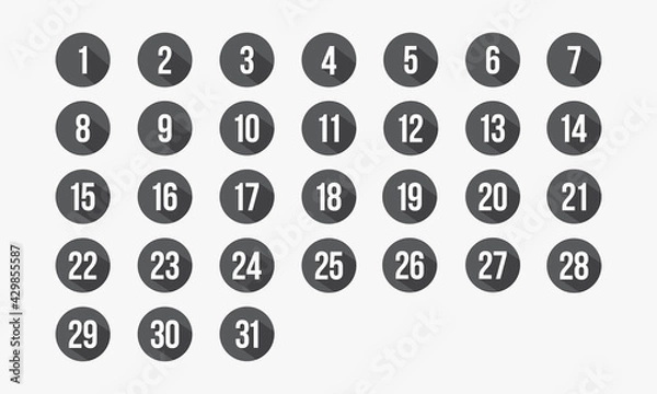 Fototapeta number circle icon set 1-31. calendar vector illustration.