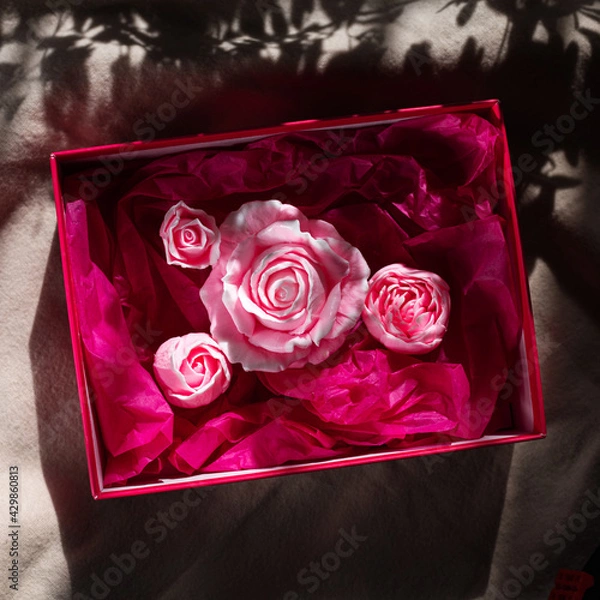 Obraz Handmade Rose-Shaped Soap. Flat Lay.