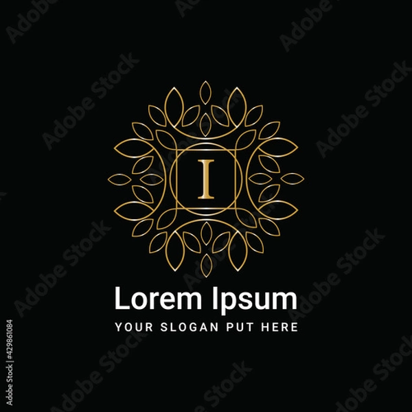 Fototapeta Monogram ornament letter I logo design vector icon	