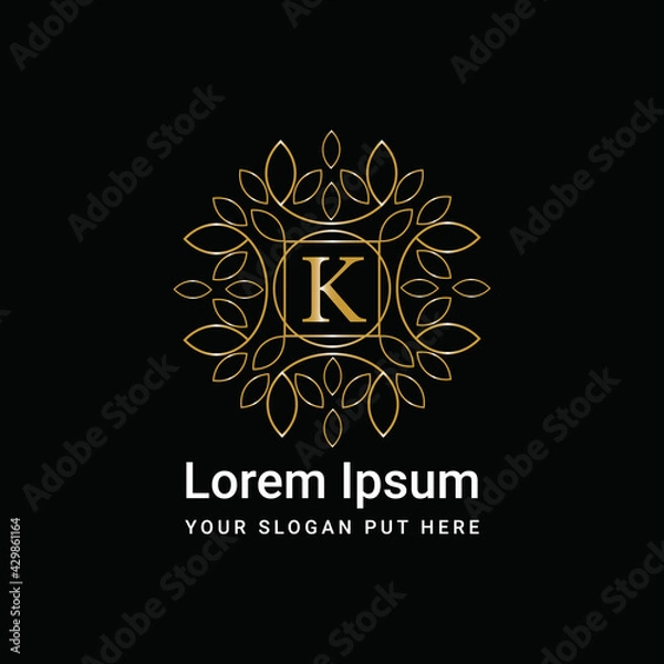 Fototapeta Monogram ornament letter K logo design vector icon	
