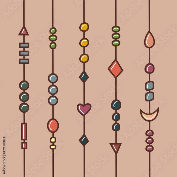 Fototapeta Vector doodle illustration in boho style. lines with beads. 