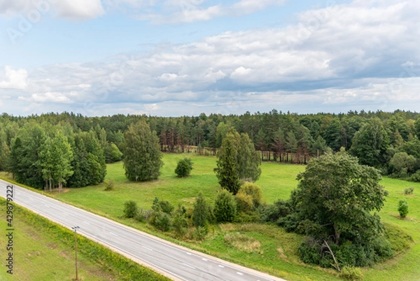 Fototapeta View to the road on countryside from the observation tower