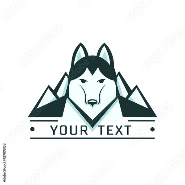 Fototapeta Husky with mountains, stylized image. Vector logotype