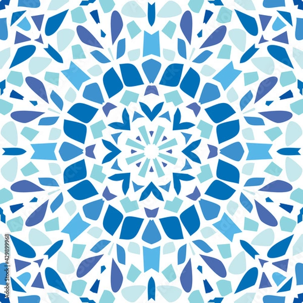 Fototapeta Seamless Terrazzo vector pattern background in a trendy ocean blue colour palette 