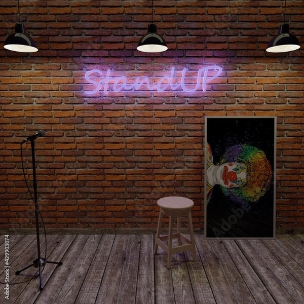 Obraz Background image of a brick wall and a stage for Standup concerts