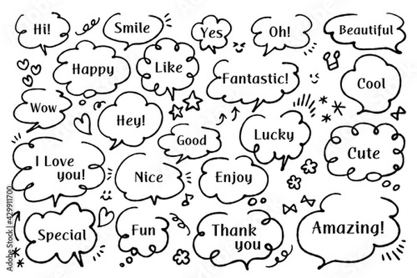Fototapeta シンプルでかわいい手書きタッチのふきだしセット 文字付き