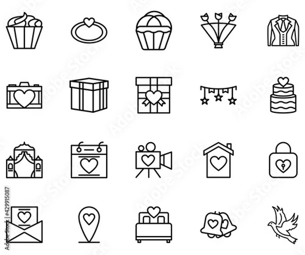 Fototapeta Wedding icon line style vector for your web, mobile app logo UI design