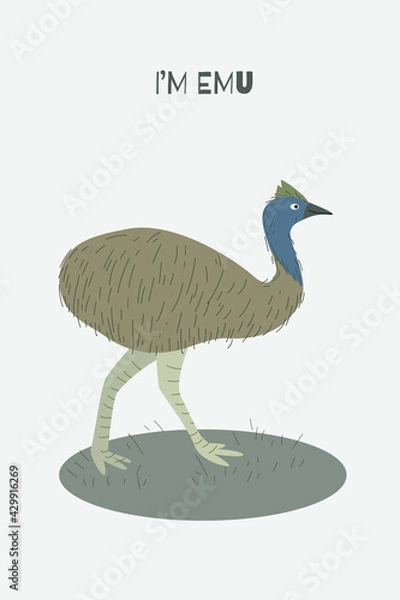 Obraz Postcard with emu. Australian ostrich.