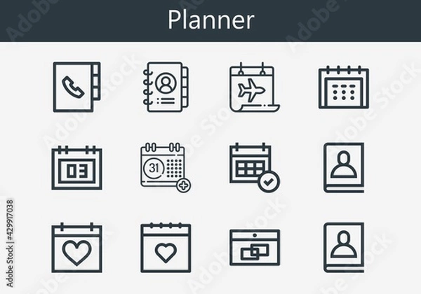 Fototapeta Premium set of planner line icons. Simple planner icon pack. Stroke vector illustration on a white background. Modern outline style icons collection of Calendar, Agenda