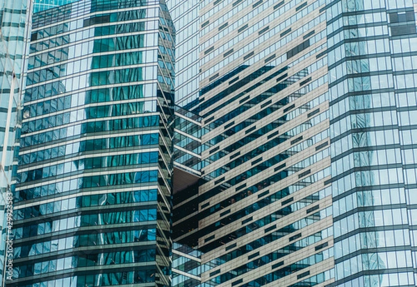 Fototapeta Business skyscrapers and modern office buildings of Moscow City against the sky with sunlight. Business and economics background 