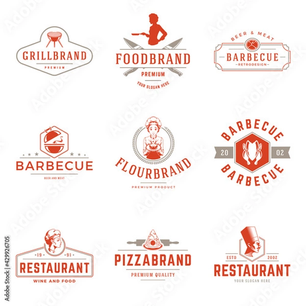 Fototapeta Restaurant logos templates vector objects set. Logotypes or badges