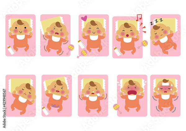 Fototapeta 赤ちゃんのイラストセット-新生児。
人物のイラスト素材。
